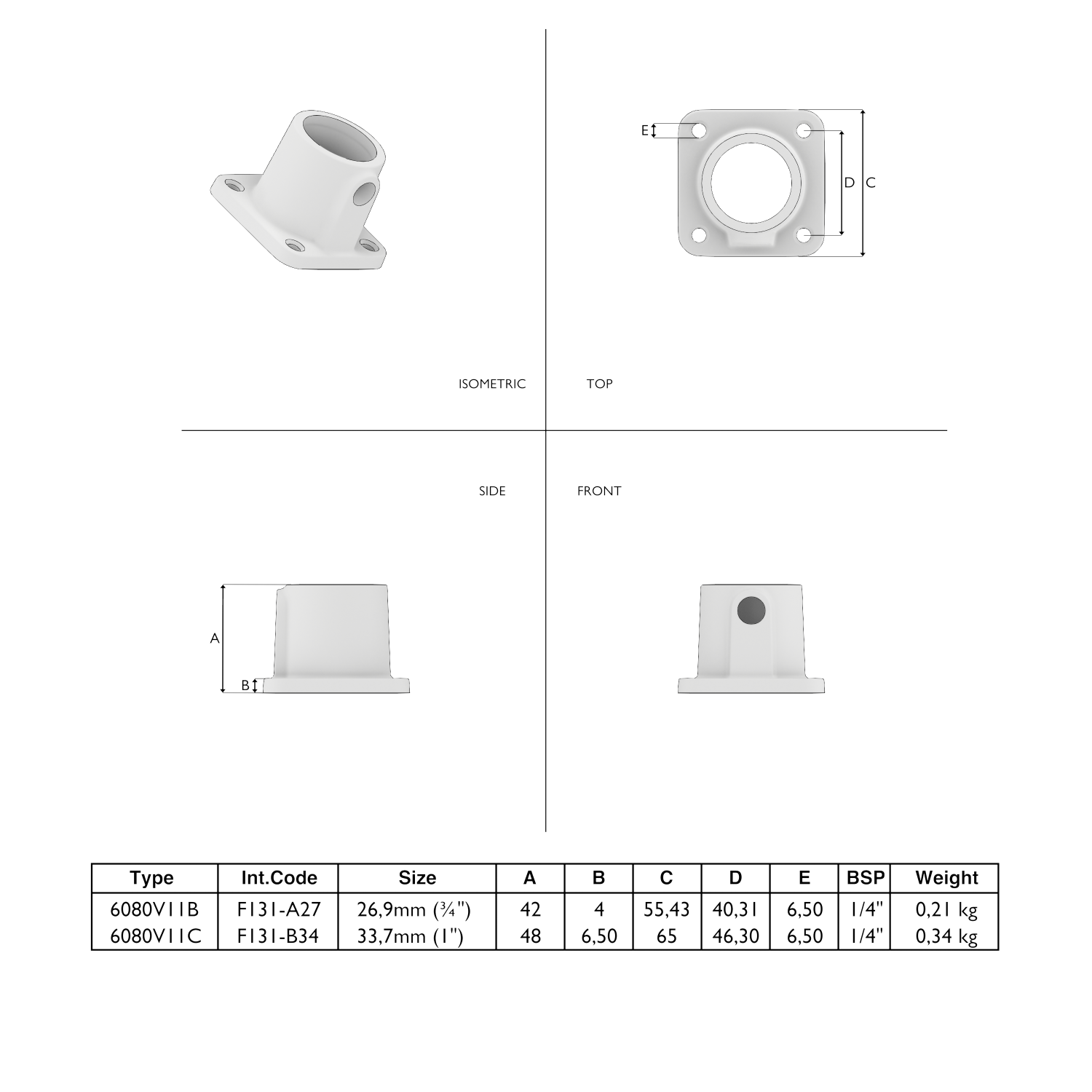 F131-B Placa base cuadrada - 33,7 mm marrón