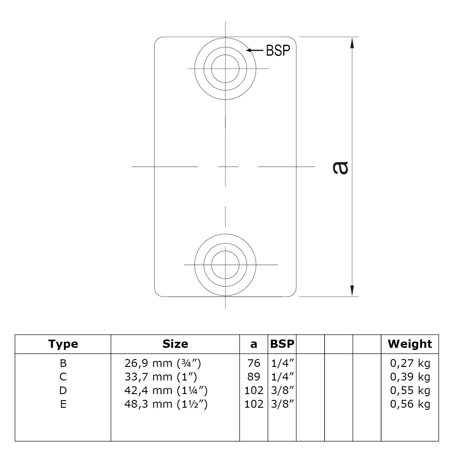 Alargadera, exterior, negra 33,7 mm (1")