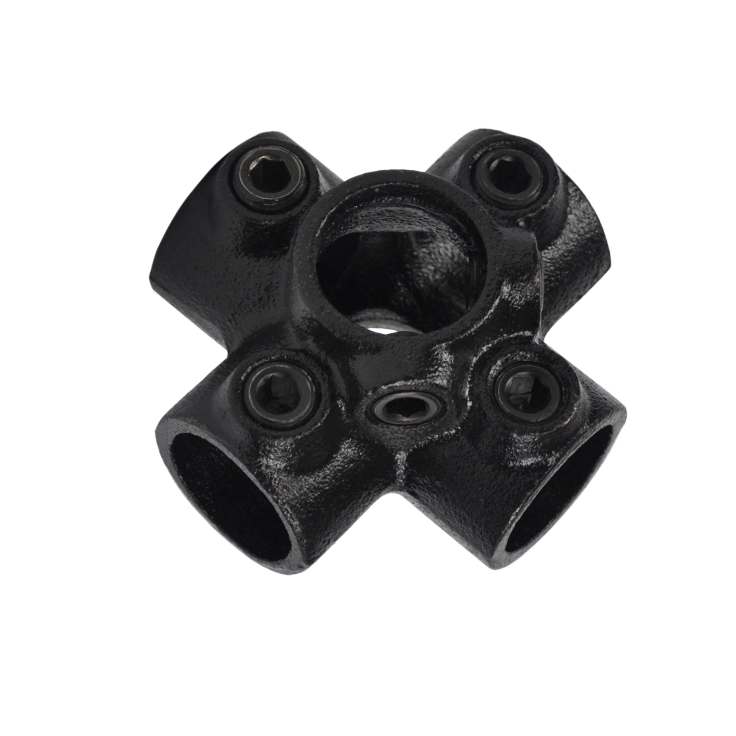 Pieza transversal para tubo de soporte. Conector de 4 direcciones, negro 33,7 mm (1")