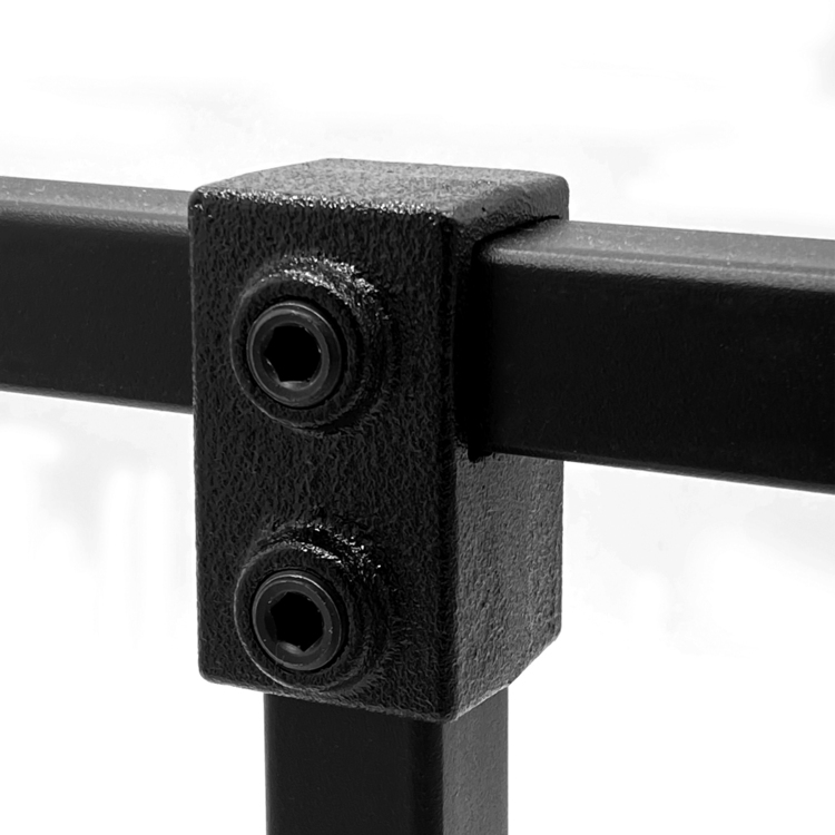 Pieza en T, corta para tubos cuadrados, negra - 40 mm