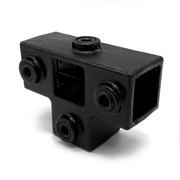 Pieza en T para tubo de soporte para tubos cuadrados, negra - 40 mm