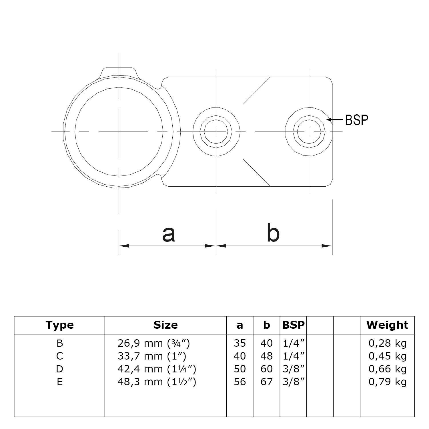 Pieza en T cruzada, combinada 42,4 mm (1¼")