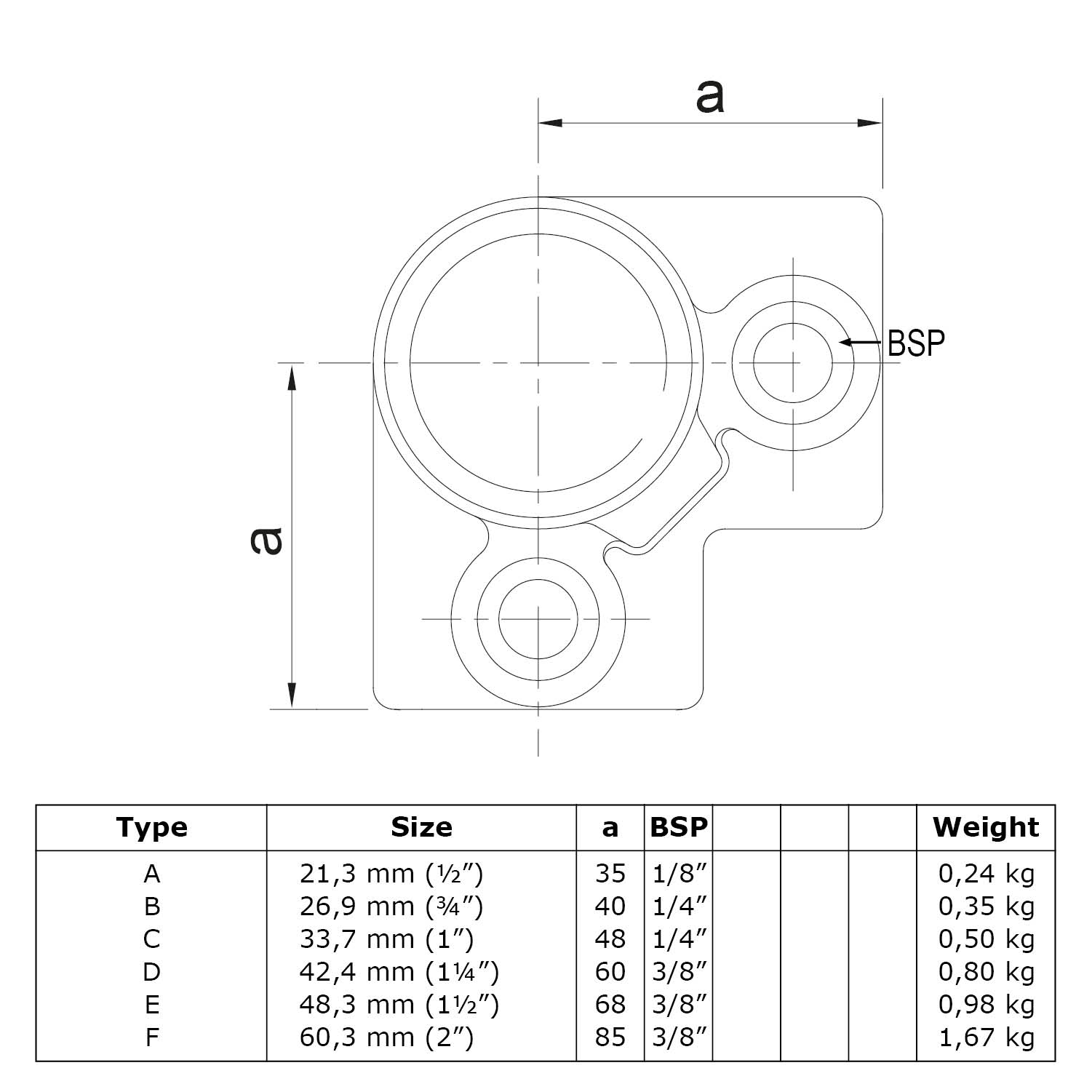 Codo de tres vías 90°, 33,7 mm (1")