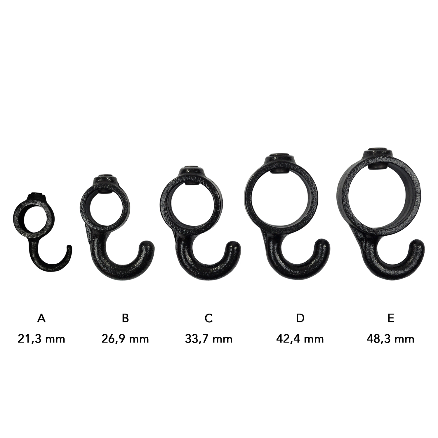 Collarín con gancho, negro 21,3 mm (½")
