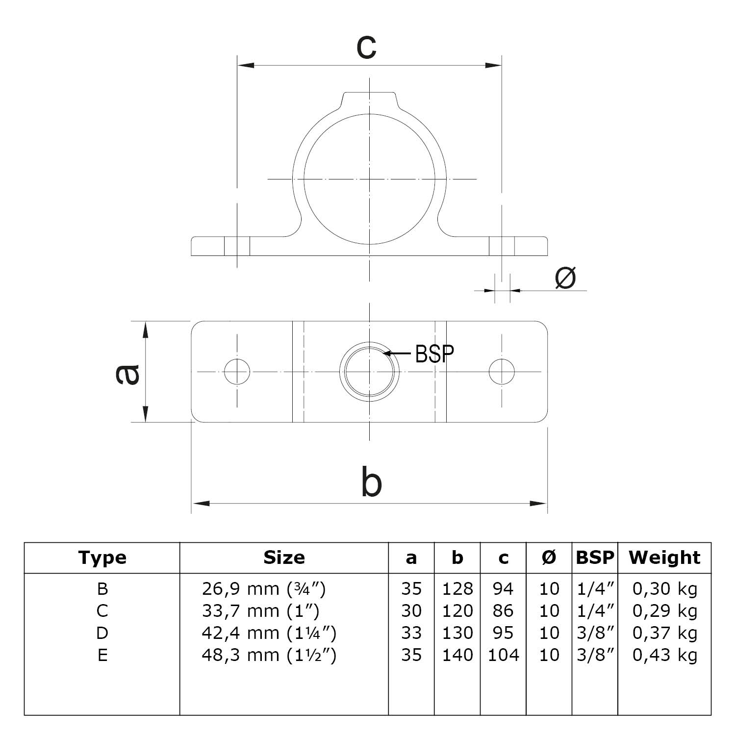 Pieza de ojal con lengüeta doble, 33,7 mm (1")