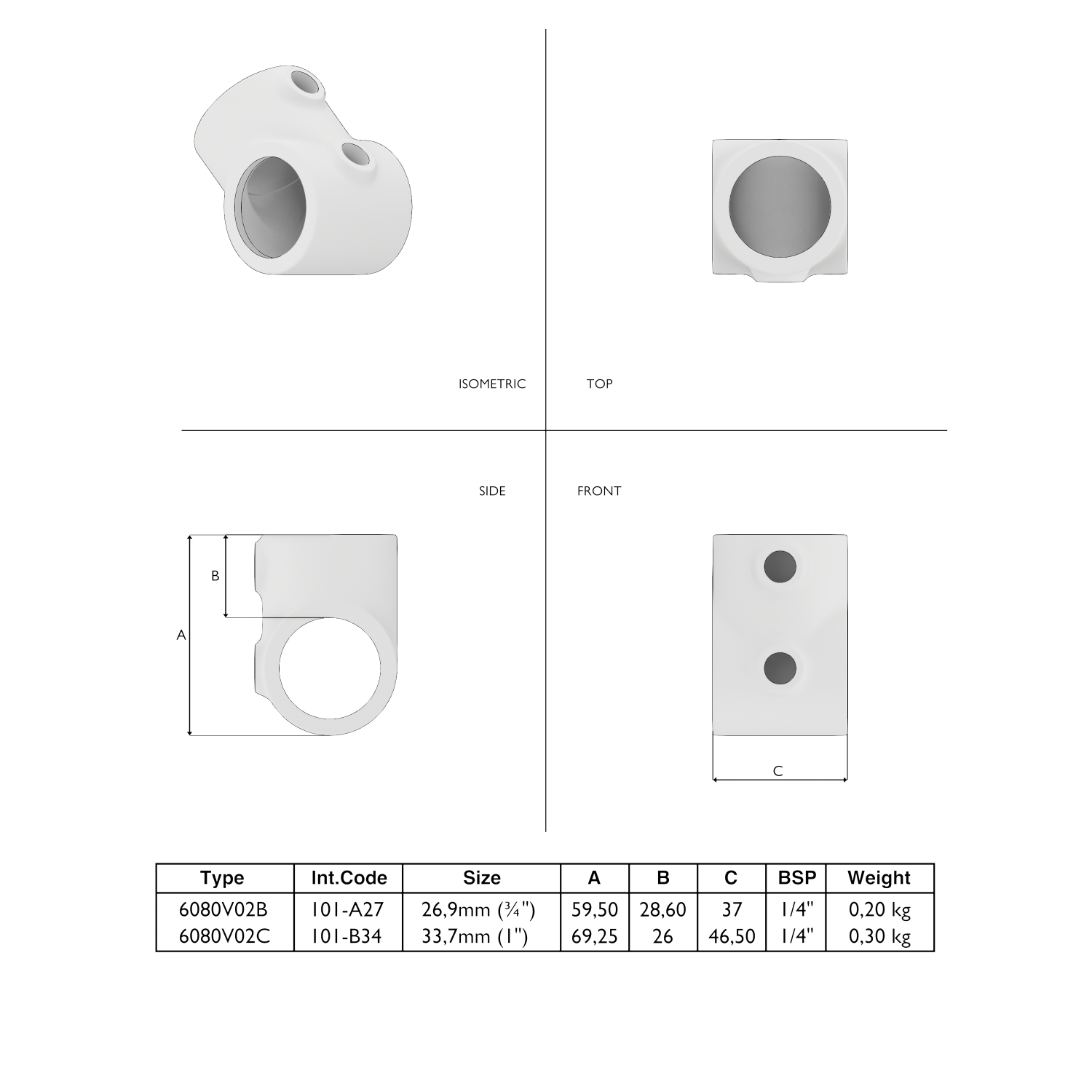 101-A Pieza en T corta - 26,9 mm marrón