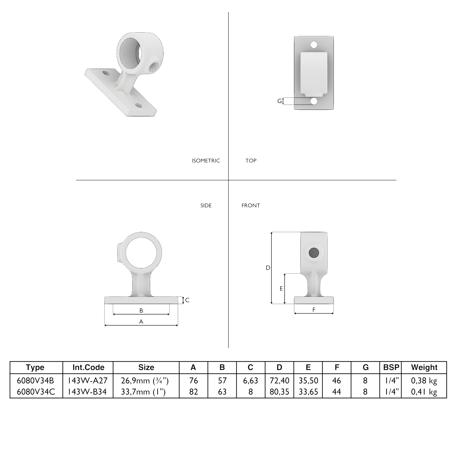 143W-A Tope de pasamanos. - 26,9 mm marrón
