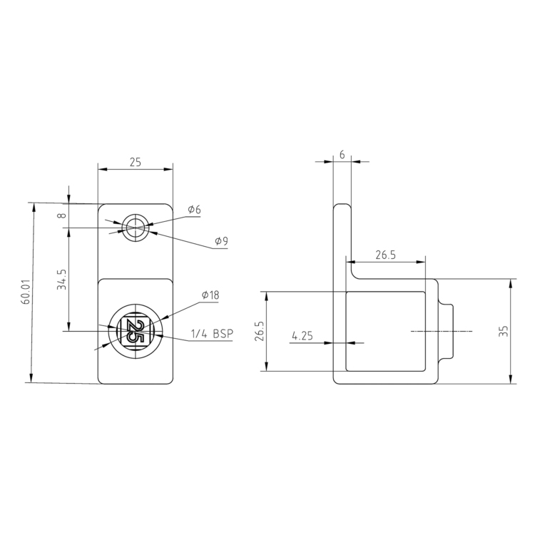 Conector de tubos para fijación de paneles para tubos cuadrados - 25 mm