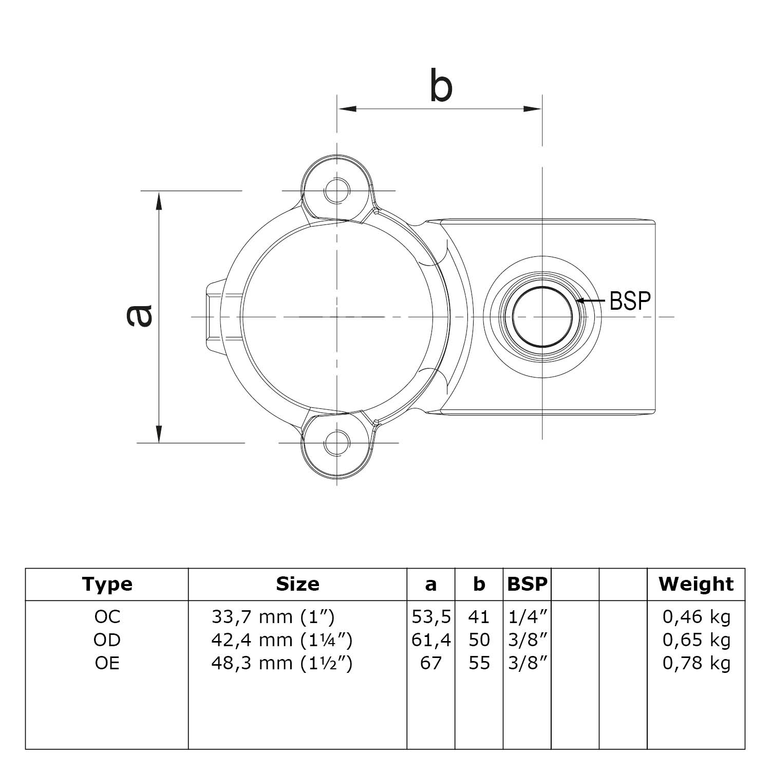 Pieza transversal 90°, abierta (abatible) 33,7 mm (1")
