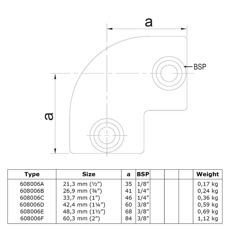 Codo 90° - dimensión combinada 48,3 (1 1/2") - 42,4 (1 1/4") mm