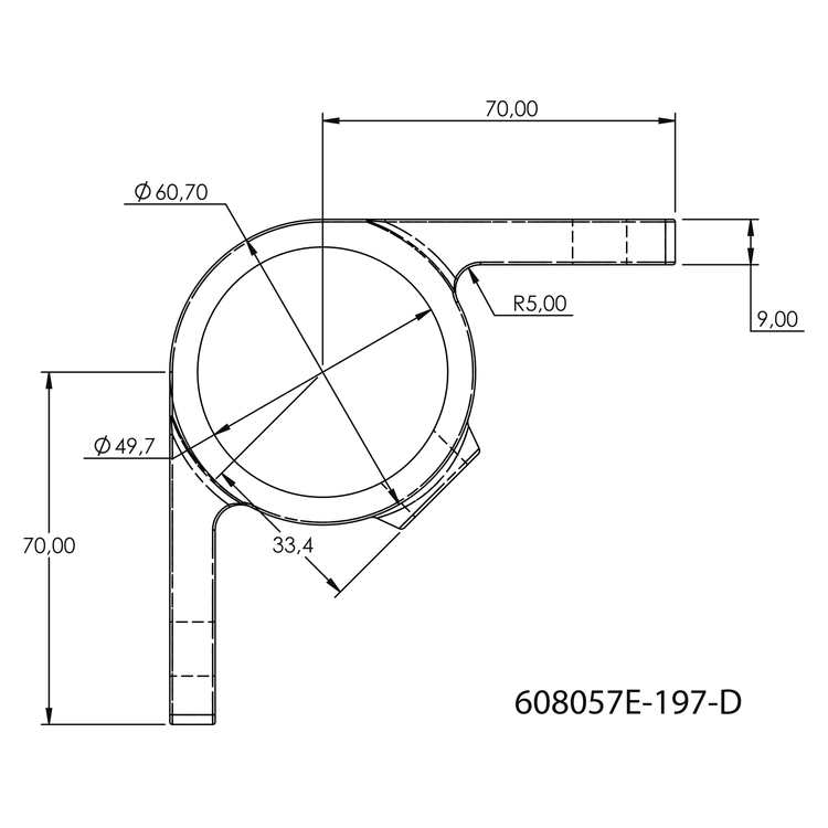 Pieza de ojal con lengüeta doble 90°, 48,3 mm (1 1/2")