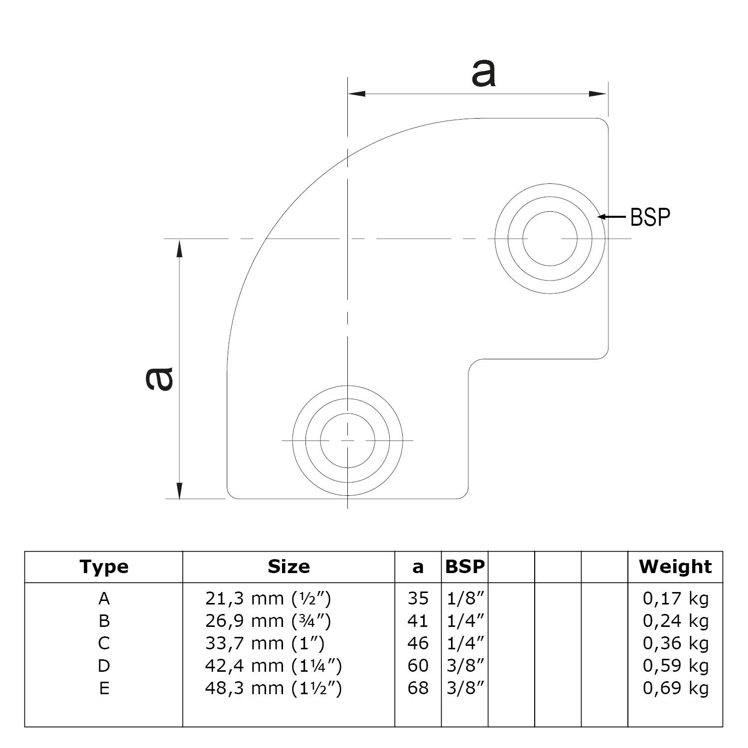 Codo de 90°, negro 26,9 mm (¾")