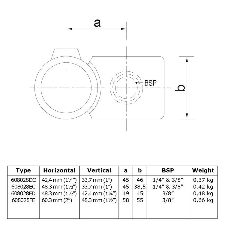 Pieza transversal, saliente, 90° Medida de combinación 33,7 mm (1") - 26,9 mm (3/4")
