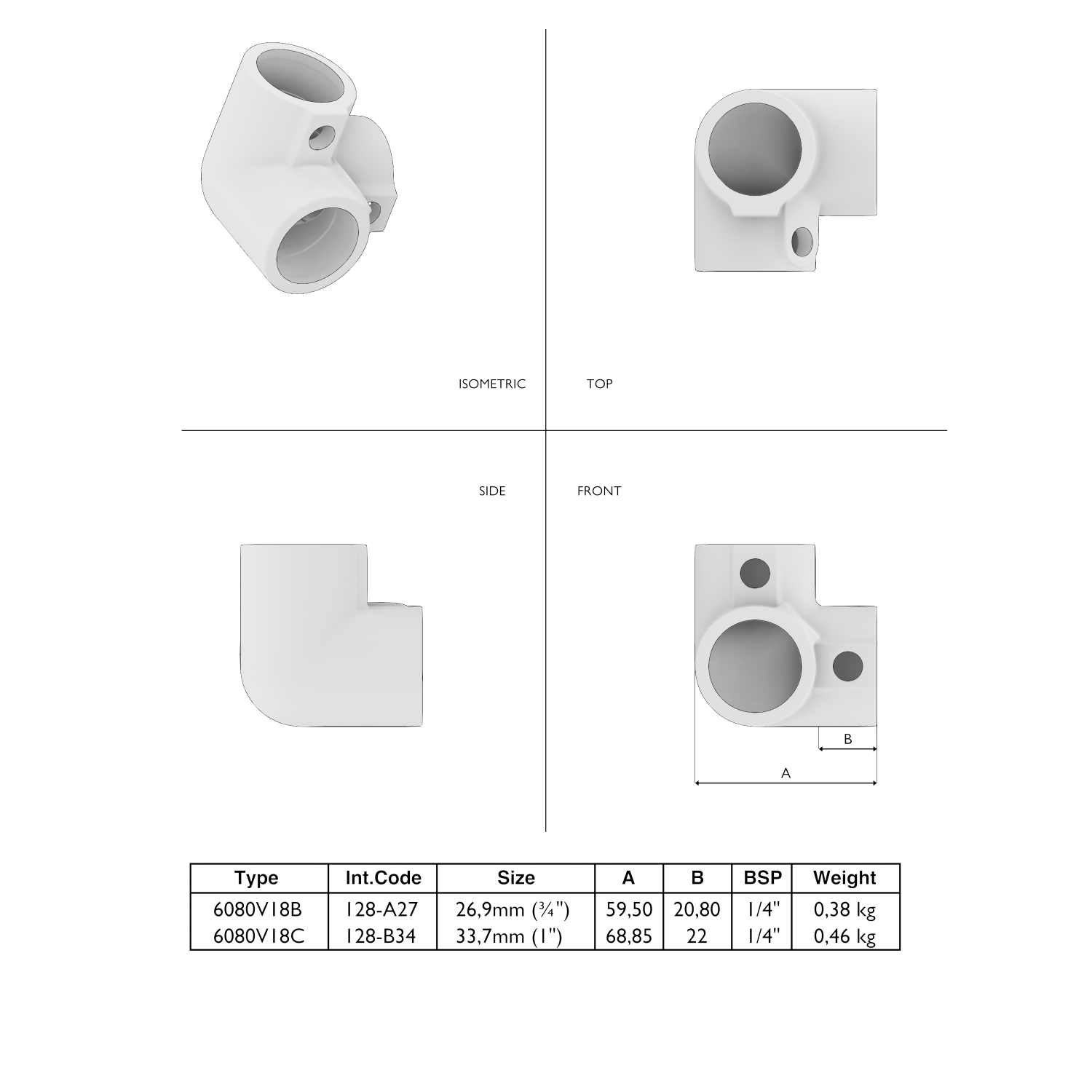 128-A Esquinera 3 vías 90°- 26,9 mm marrón